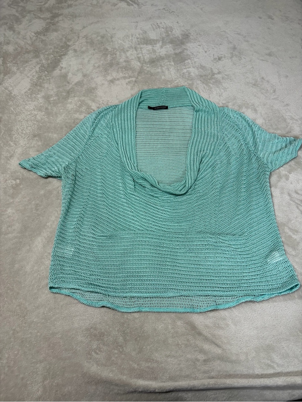 Maurices Mint Green Open Knit Draped Front Short Sleeve Cardigan